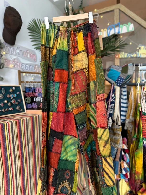 泰国手工拼布阔腿裤