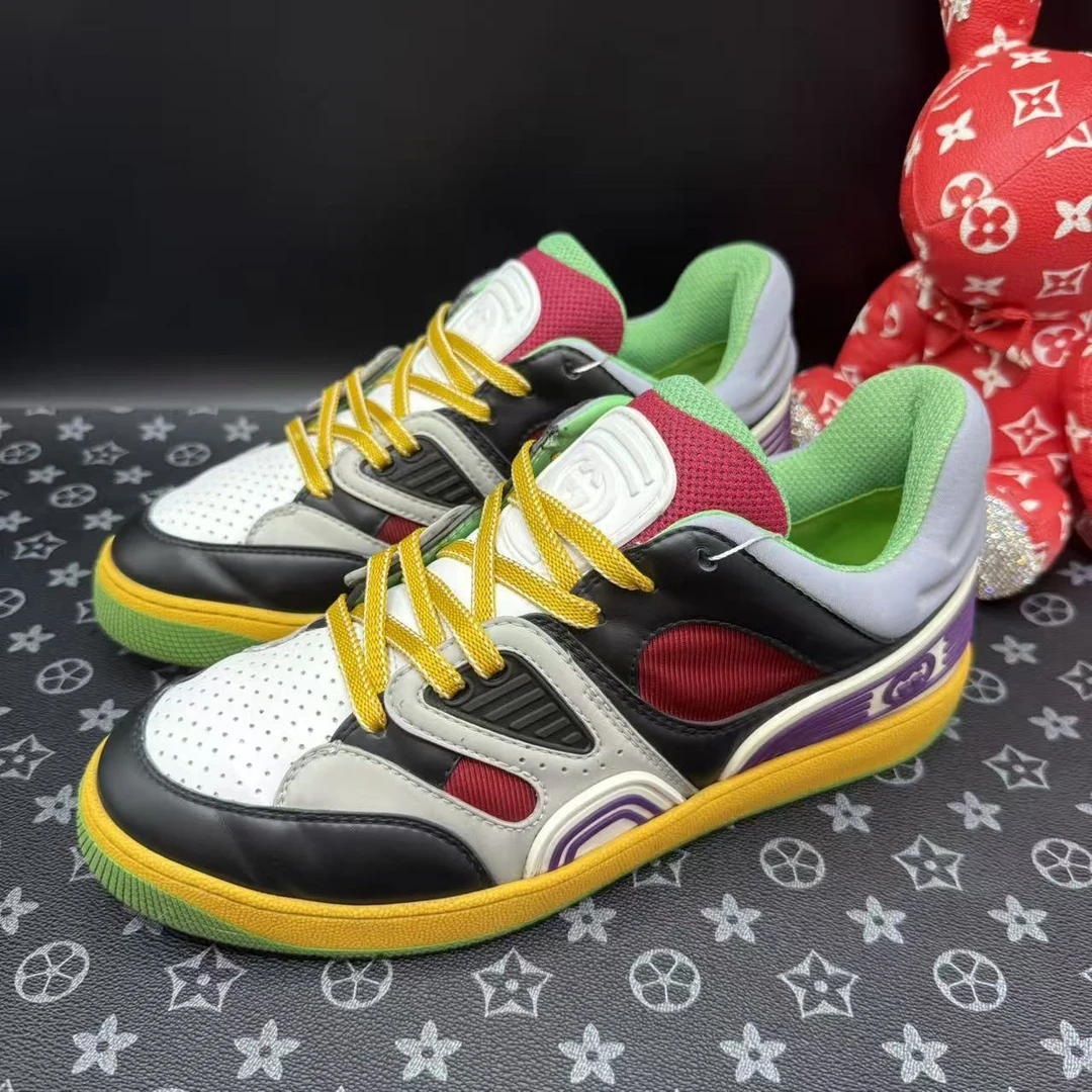 95新 GUCCI/古驰 男士灰黑红Basket织物板鞋40.5欧码 ddm2846