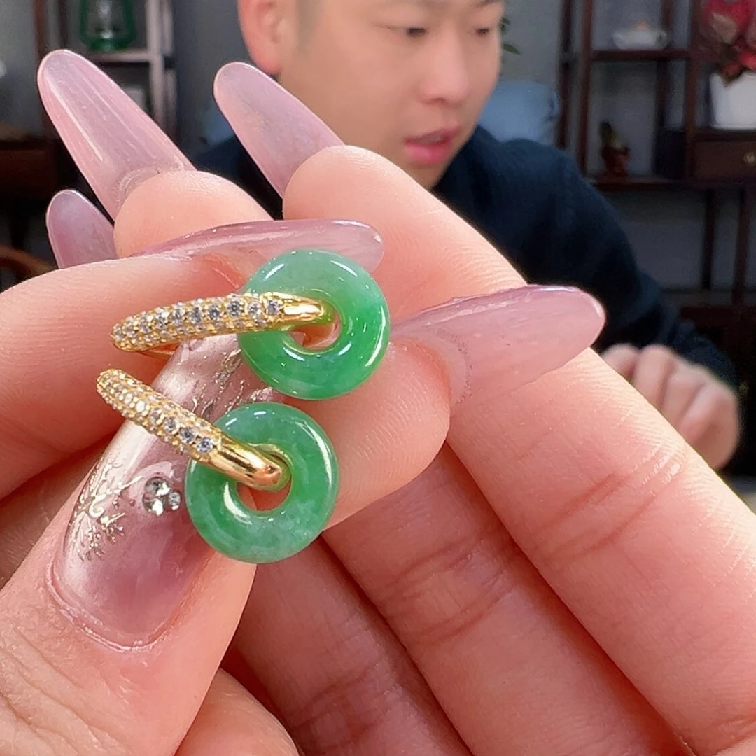 翡翠耳饰银S925镶嵌耳环17