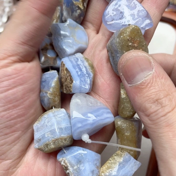 玛瑙/玉髓合金珠宝半成品一条蓝纹玛瑙