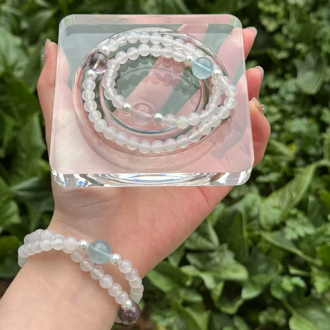 【山茶】白玛瑙 设计款双圈手串