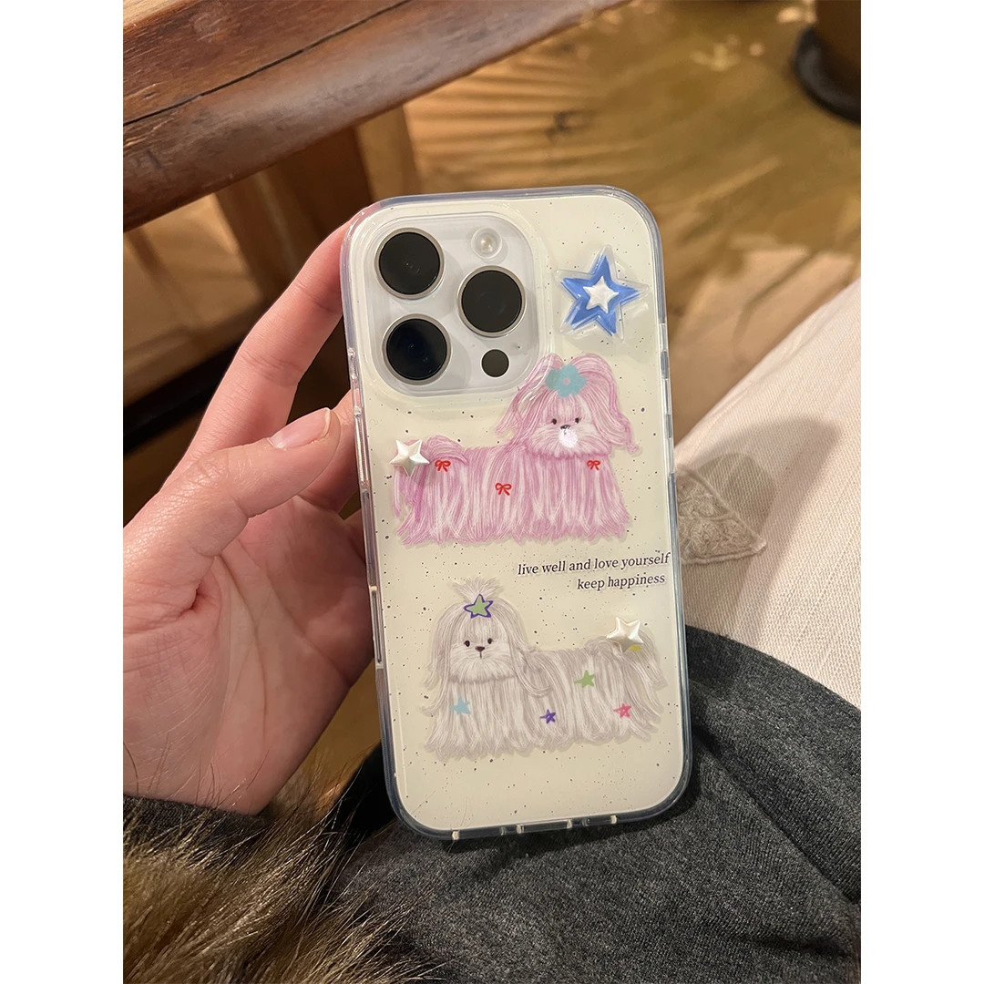 适用苹果16手机壳iPhone15/14promax小众可爱狗狗立体星星保护壳