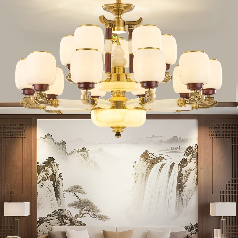 （云阁松影）新中式吊灯全铜客厅灯禅意别墅餐厅大厅主灯中山灯具厂