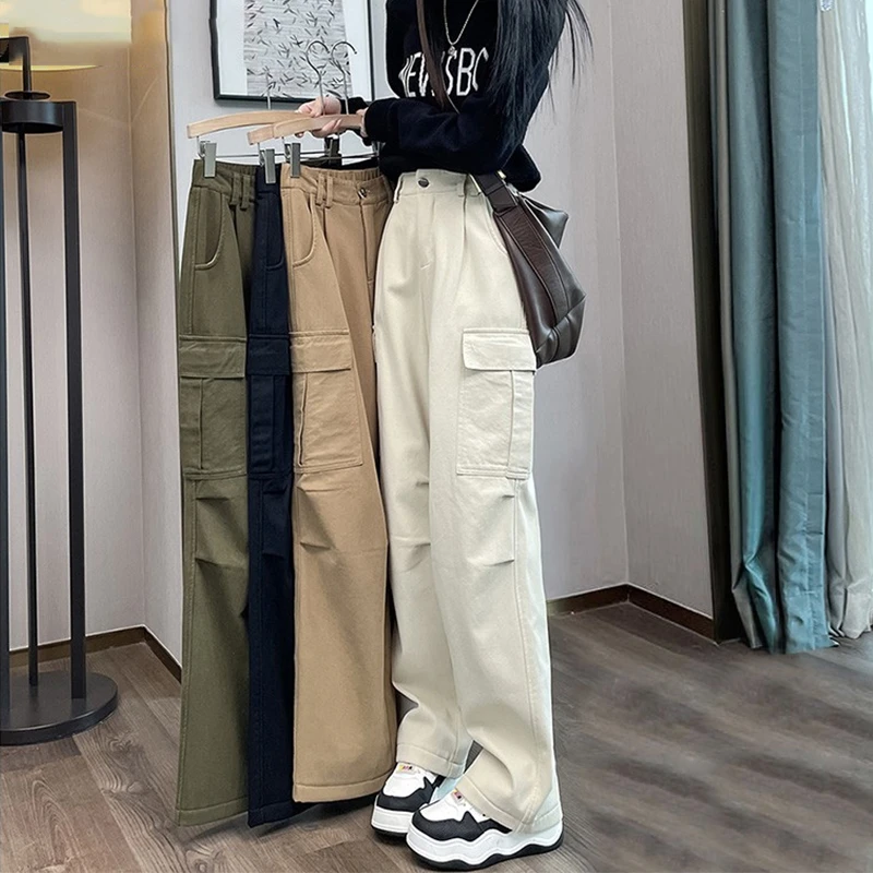 全棉直筒工装裤女潮流2025春秋新款高端垂感显瘦小个子休闲阔腿裤