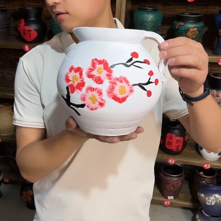 红陶浮雕花盆炸炸炸