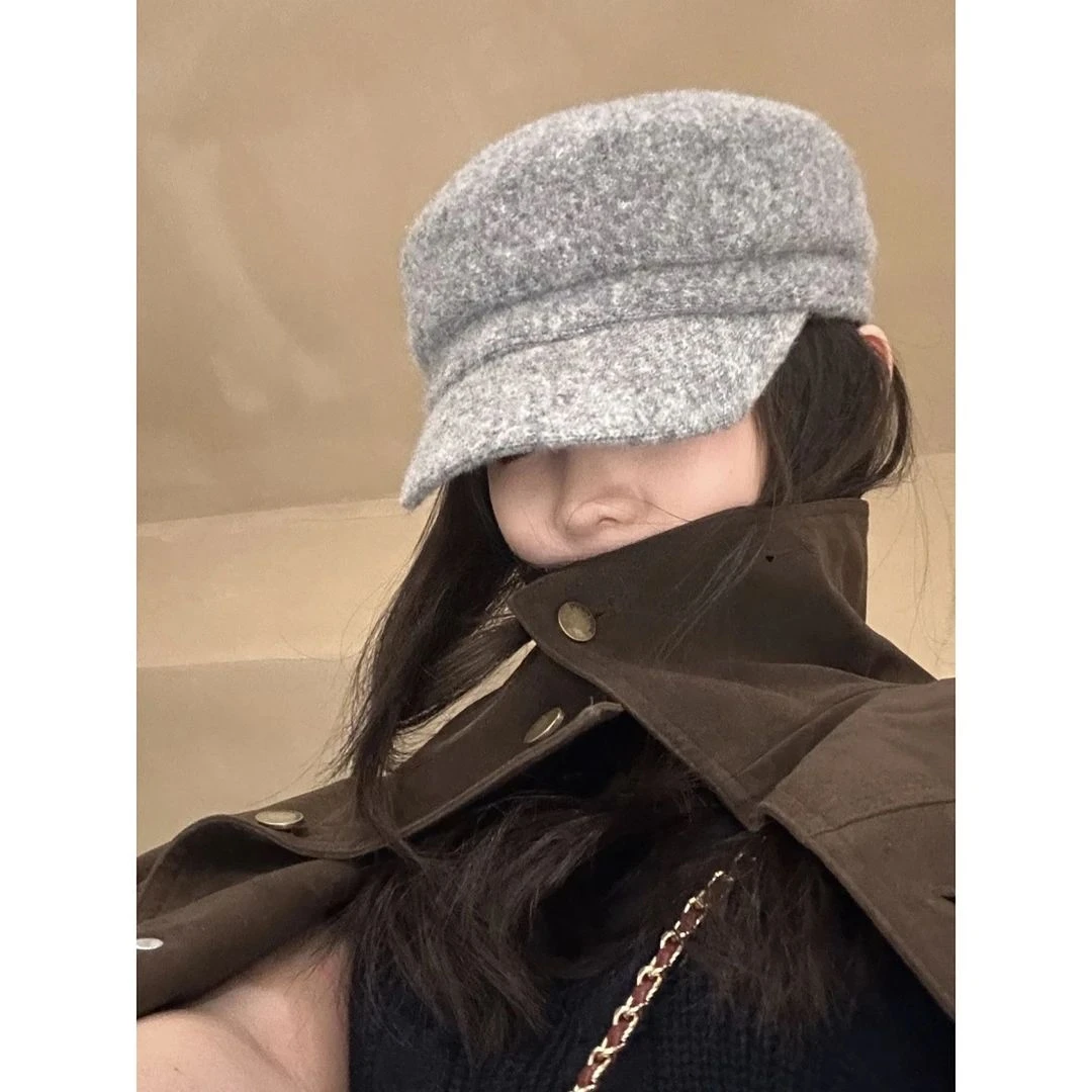 新款复古老钱风百搭毛呢马术帽子平顶女秋冬百搭简约时尚骑士帽潮