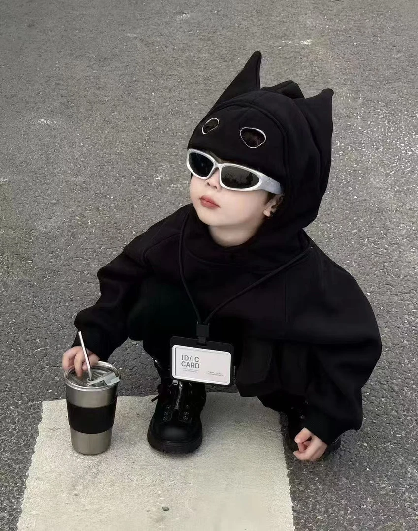 男童秋冬套装2025新款儿童女童连帽蝙蝠卫衣帅气韩版灯笼裤两件套