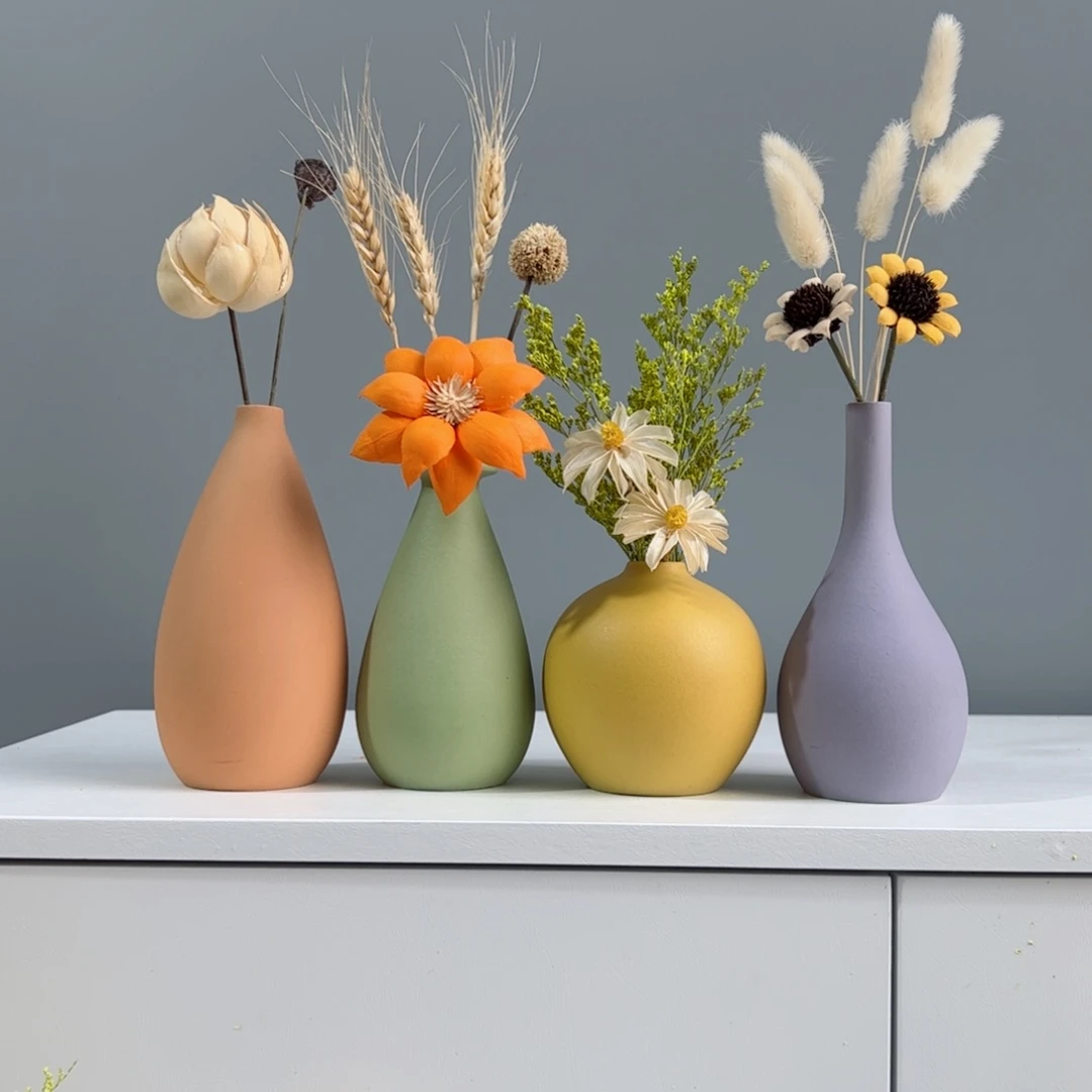 摆件陶瓷小花瓶摆件含花总高约20-30cm