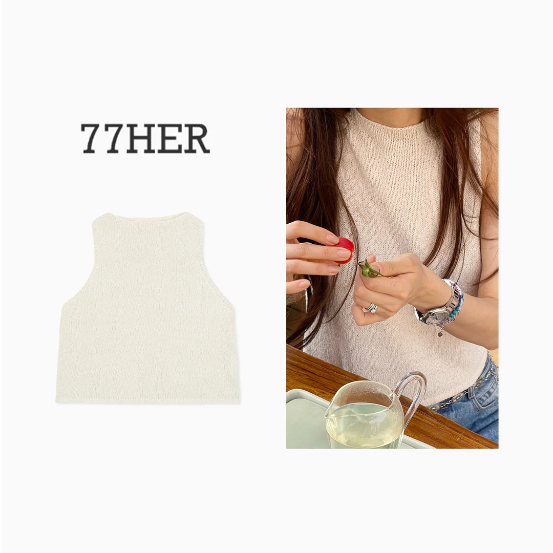 77her 休闲风舒适百搭质感基础版型纯色鱼嘴领针织背心