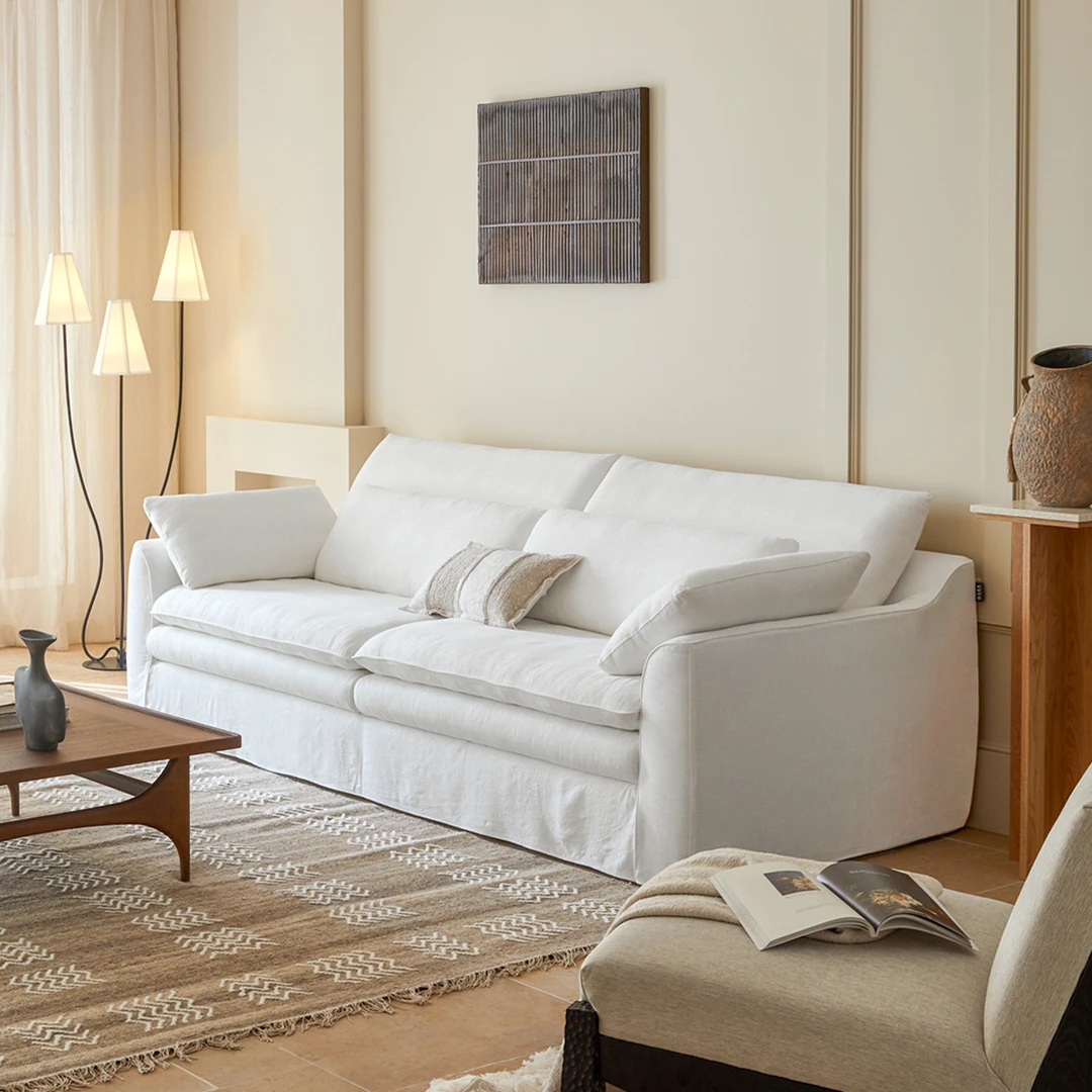 己家秋语沙发侘寂风亚麻布艺可拆洗法式复古中古客厅沙发2025新款