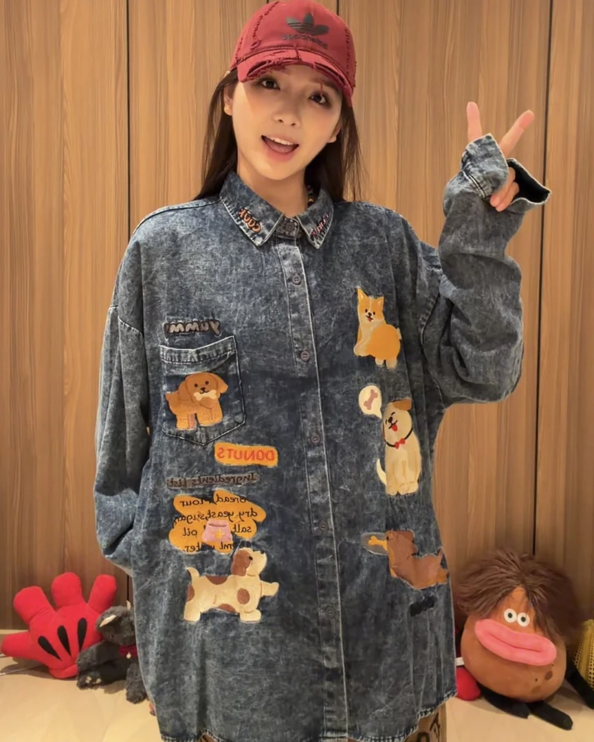 【蓝牛小狗衬衫外套-】R77新款原创刺绣设计百搭衬衫男女同款