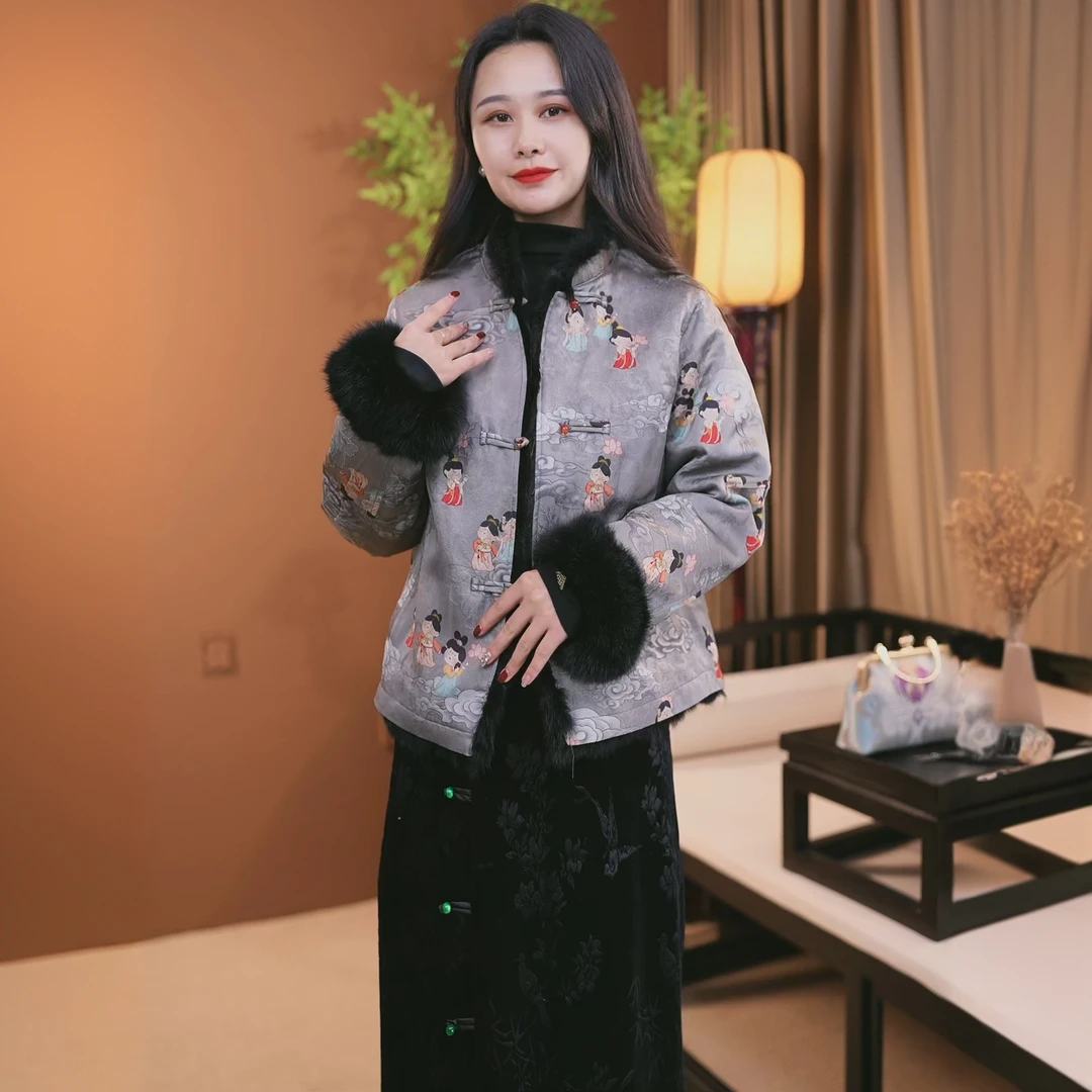双面双穿冬季新款气质加厚复古中式国风皮毛一体外套S024