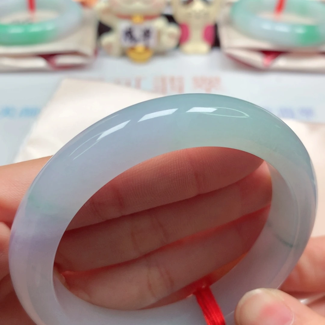 翡翠未镶嵌手镯果冻底莫奈春彩5859