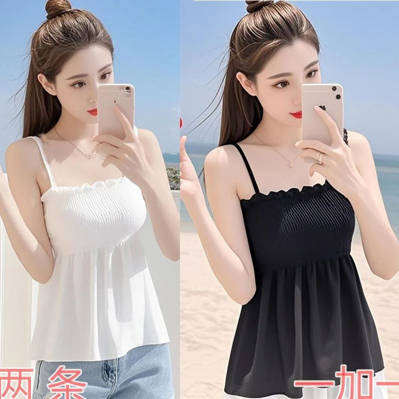 大码雪纺吊带背心女夏外穿胖mm短款遮肚子弹力裹胸内搭打底小背心