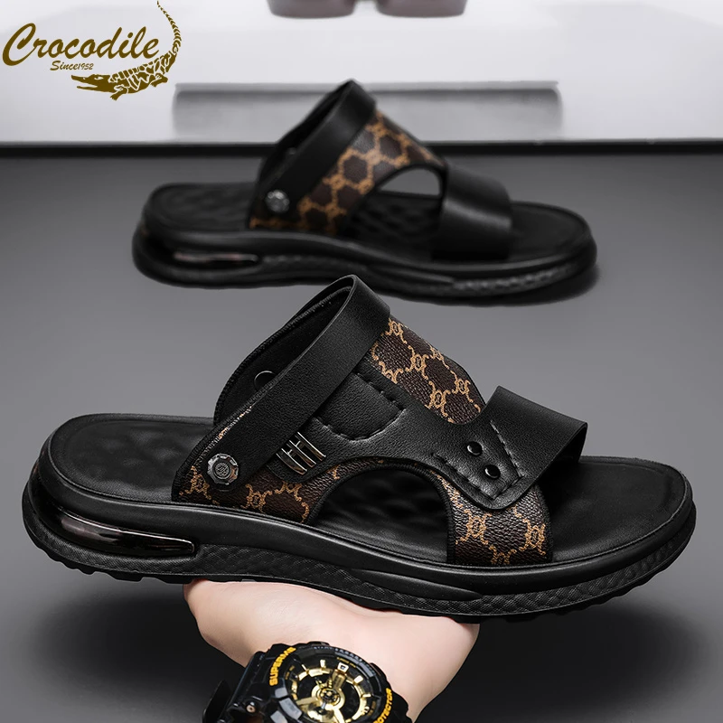 鳄鱼恤2025新款男士休闲百搭防滑透气百搭时尚开车户外凉拖鞋男款