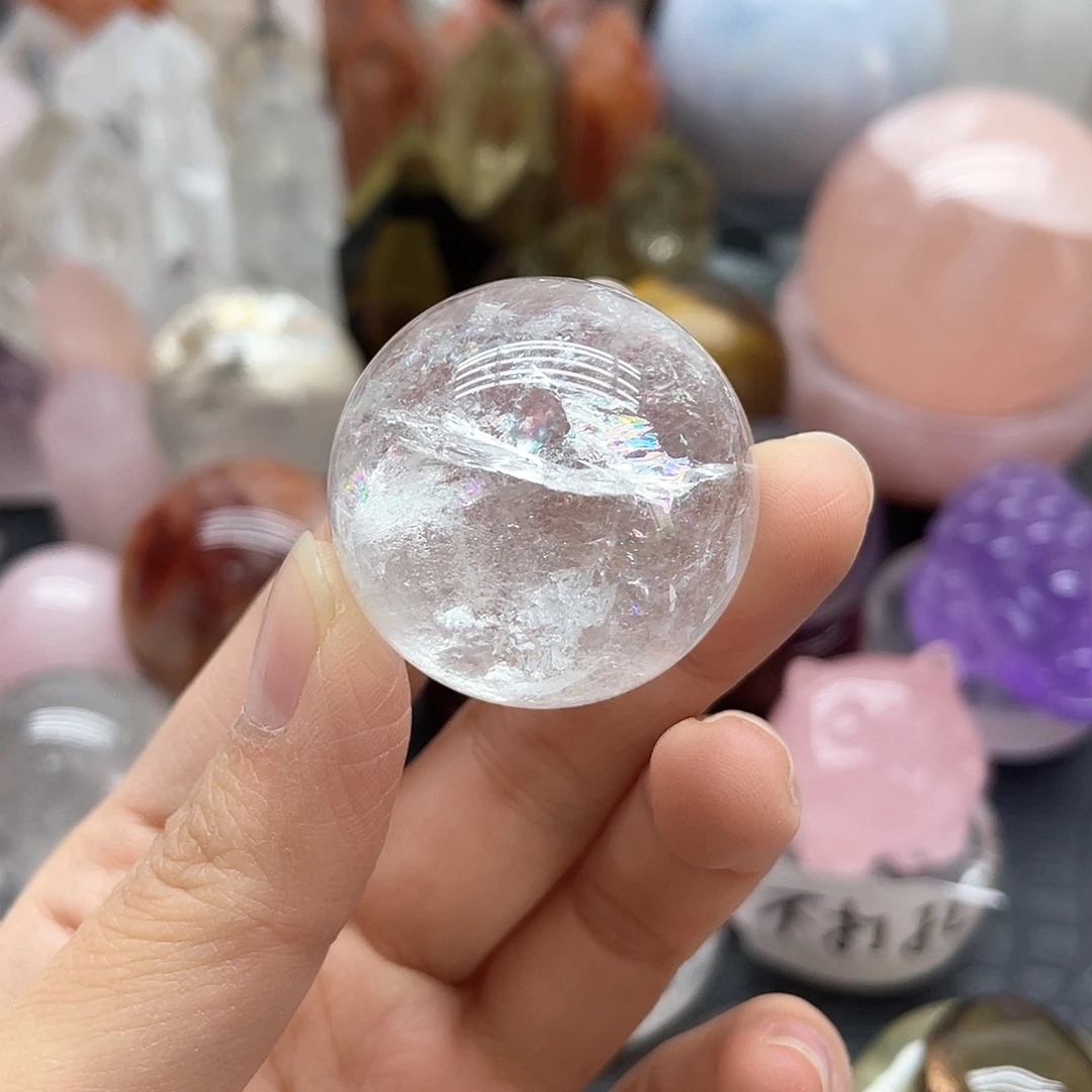 水晶珠宝半成品未镶嵌47爆彩白水晶球卡3.3mm