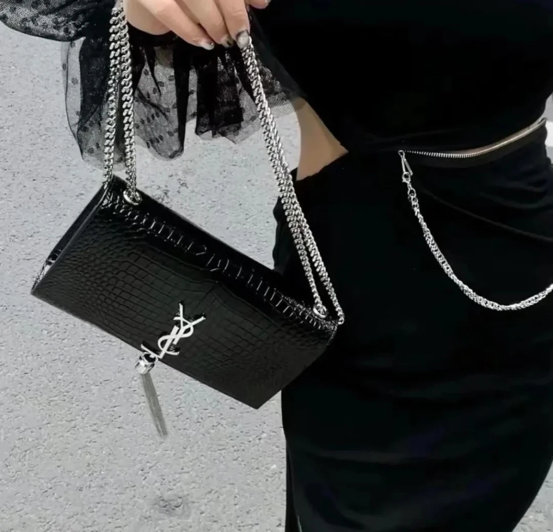 99新 YSL/圣罗兰 kate流苏中号黑银鳄压纹/99新/优选