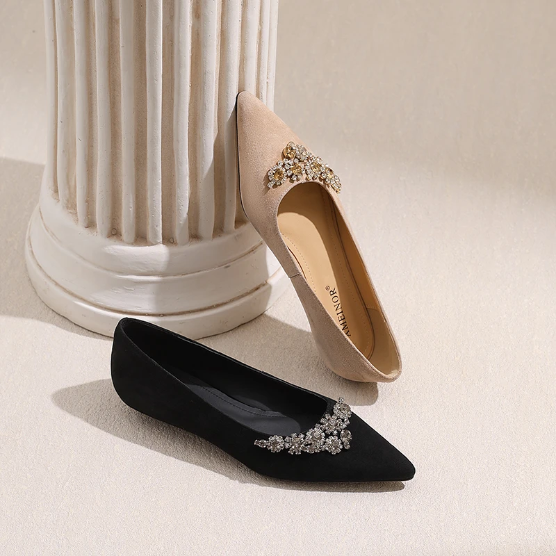 AMEINOR2025秋季新款时尚尖头彩色水钻华丽贵气舒适女士单鞋0012