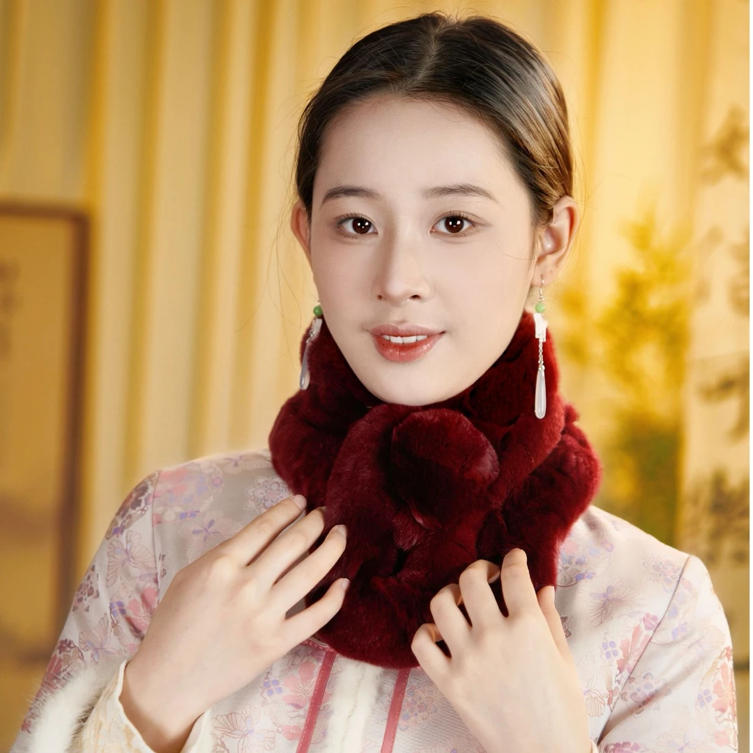 玺玥濑兔毛围脖百搭保暖时尚围脖毛毛款纯色加厚秋冬季女士M25001