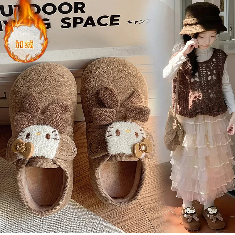 女童鞋冬季儿童kt猫勃肯鞋运动鞋软底豆豆鞋宝宝公主加绒学步单鞋