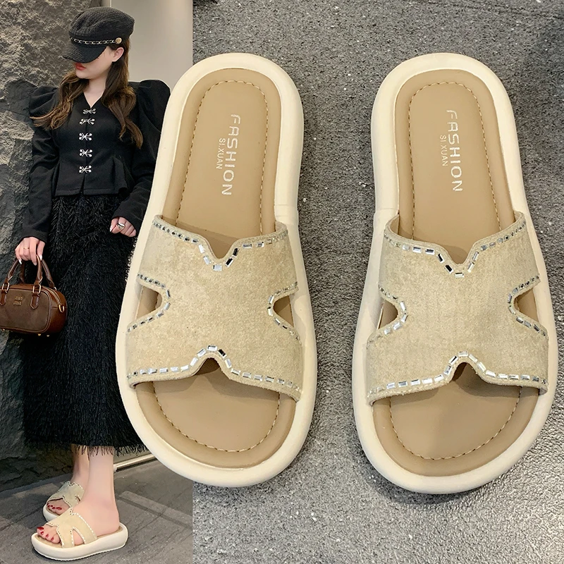 凉拖鞋女夏外穿2025新款厚底休闲防滑沙滩凉鞋懒人时尚一字拖鞋