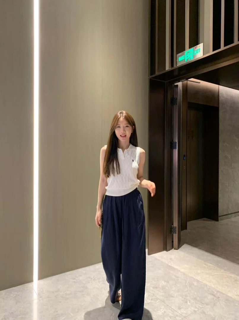 【李金贤】夏季清凉透气极简风抽绳阔腿裤80386