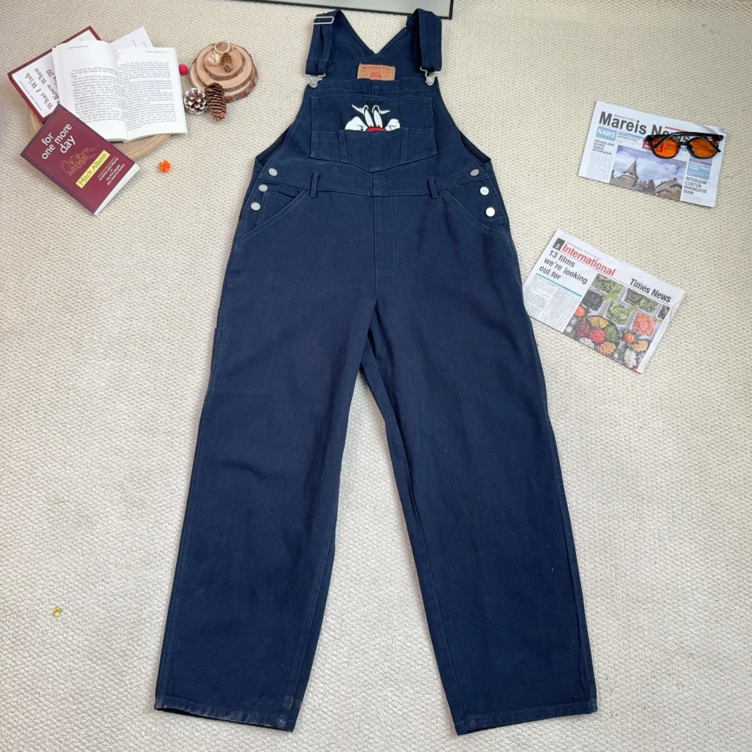 2025春季新款宽松纯色刺绣洗水牛仔时尚休闲背带裤长裤9319