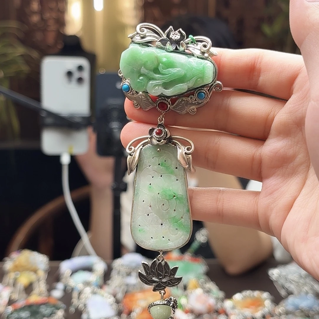 翡翠银S925镶嵌吊坠(不含链)吊坠