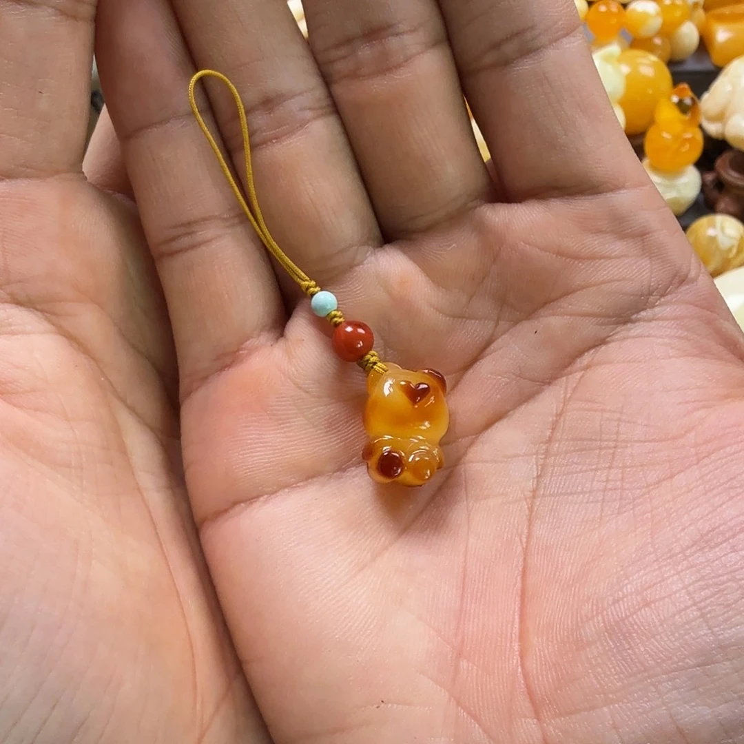 蜜蜡珠宝奇石未镶嵌小熊手机挂