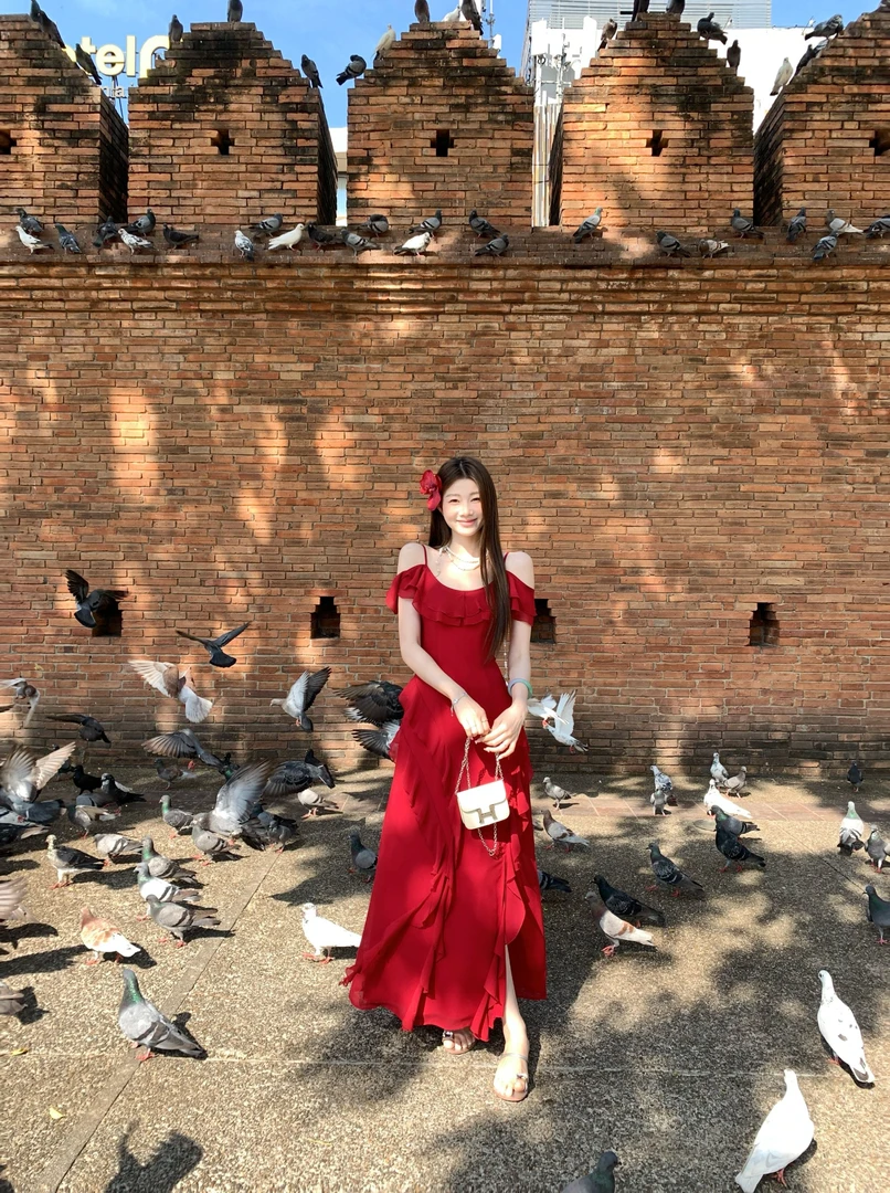 EIA一尧【西西里美神】气质女人明媚显白荷叶边连衣裙显瘦度假风裙