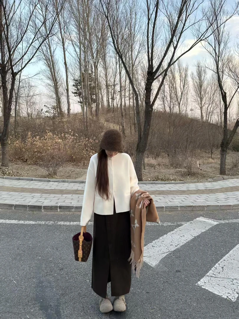 秋冬季搭配一整套高级感时尚洋气大衣外套女半身裙轻熟风两件套装