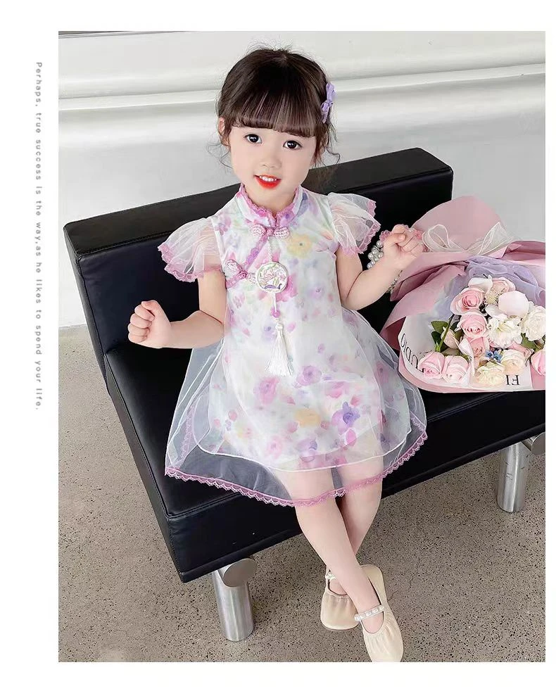 6193网纱花朵连衣裙夏季新款汉服女宝宝碎花可爱洋气中国风
