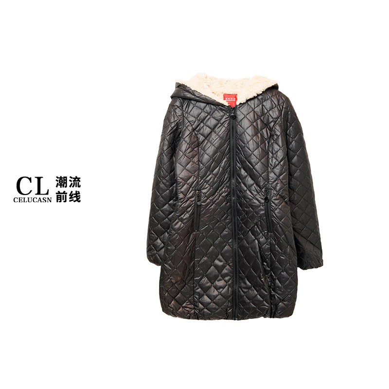 L4VAH0652#复古纯色菱格外套女宽松显瘦新款夹棉加厚英伦风大衣潮