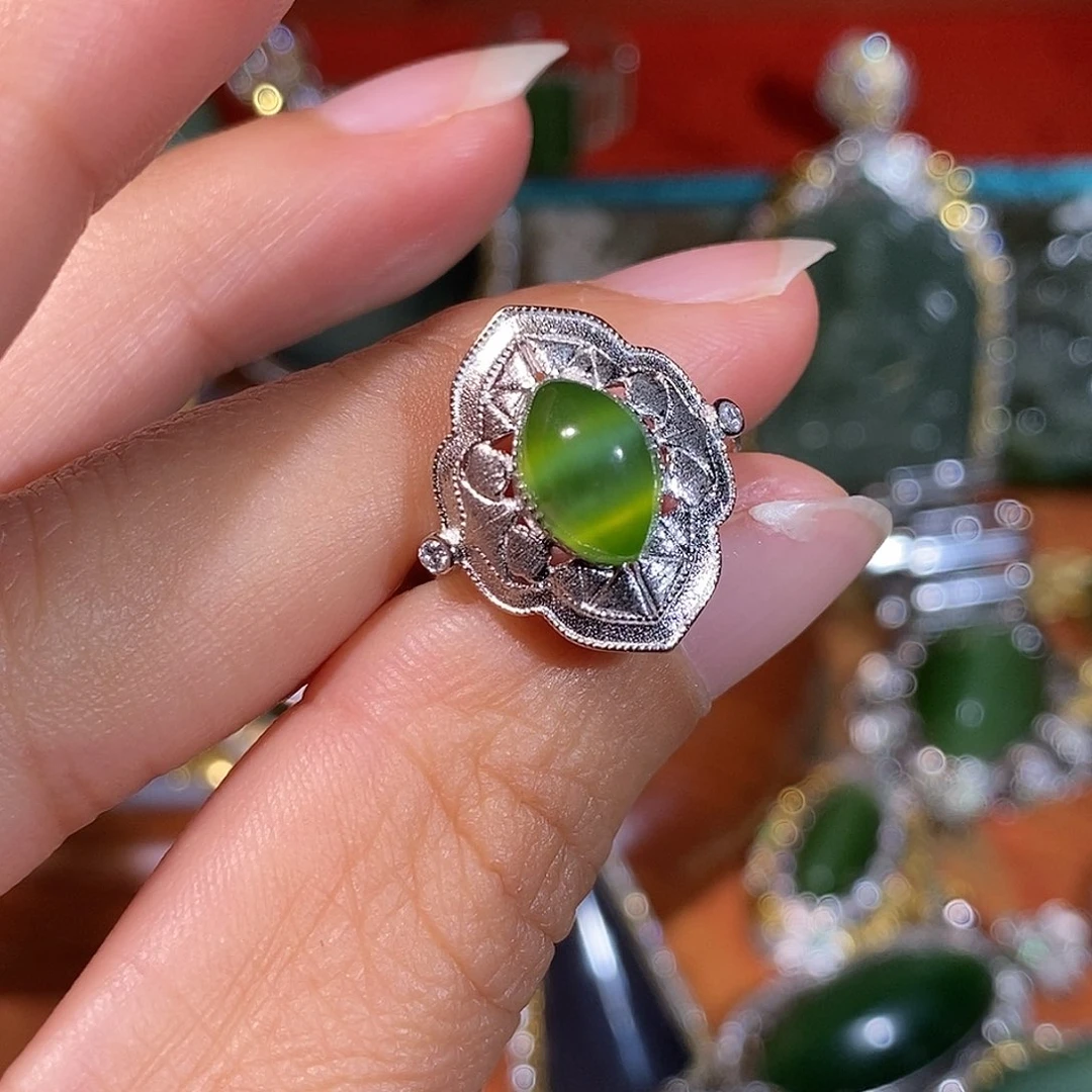 和田玉（碧玉）银S925镶嵌戒指