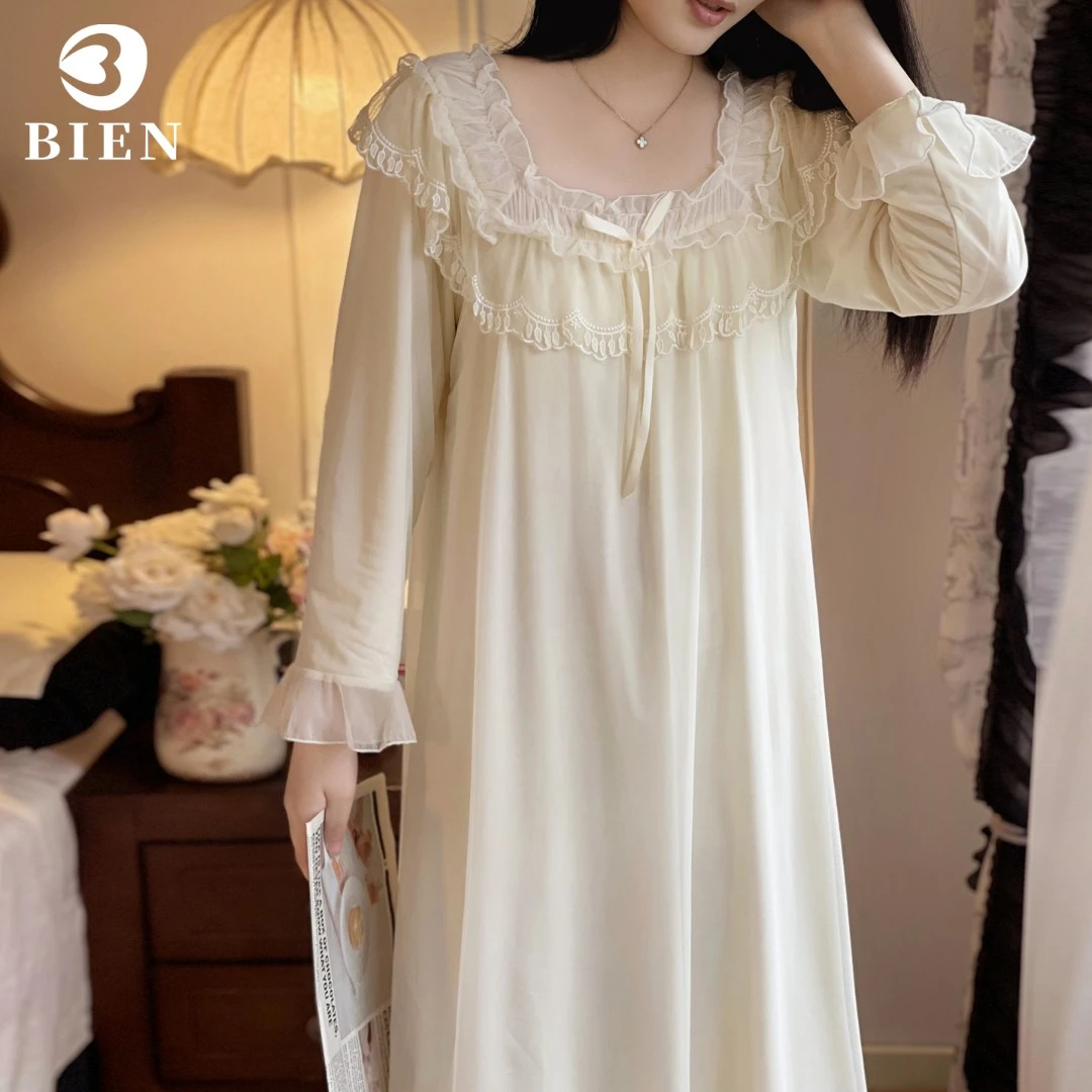 BIEN带胸垫法式睡裙女春夏季甜美可爱公主宫廷风家居服莫代尔睡衣