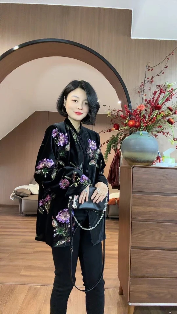 【TANTAN】时尚重工提花百搭黑色外套#227