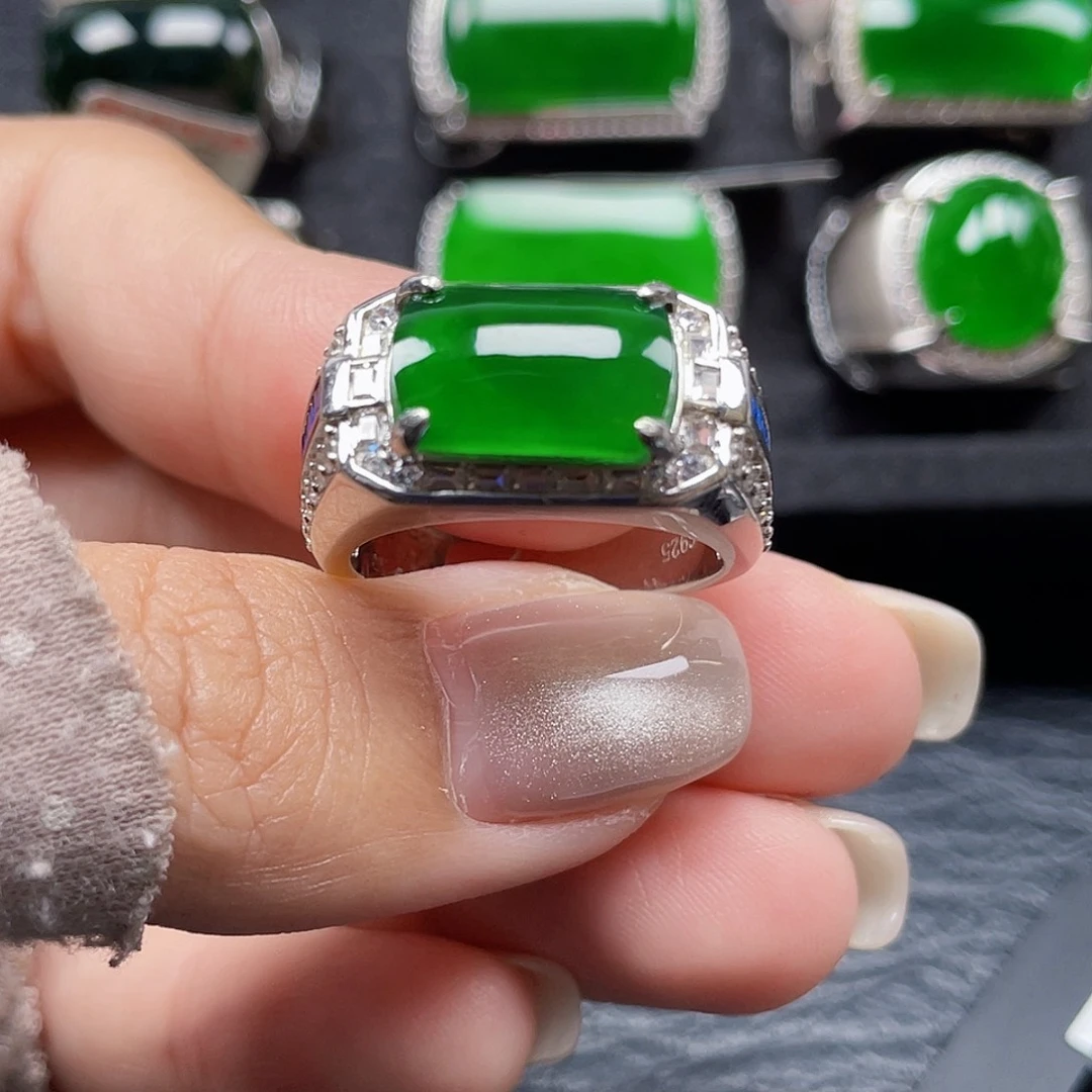 翡翠银S925镶嵌戒指天然A货翡翠没运费险3750