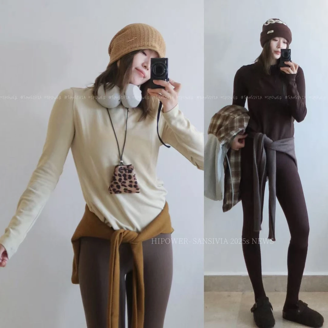 HIPOWER加绒basic系列正肩修身长袖T恤运动健身休闲瑜伽上衣女暖