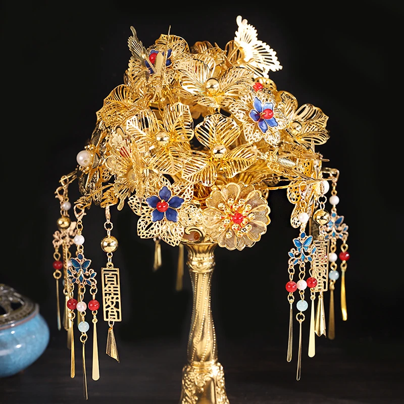 金色手捧花成品新娘结婚送闺蜜高端心意礼物秀禾晨袍接亲手捧花