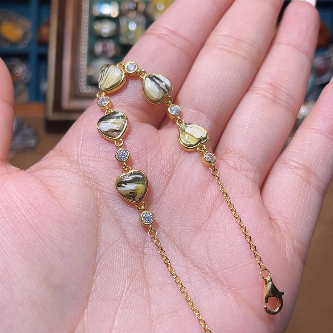 琥珀银S925镀金镶嵌手链手链