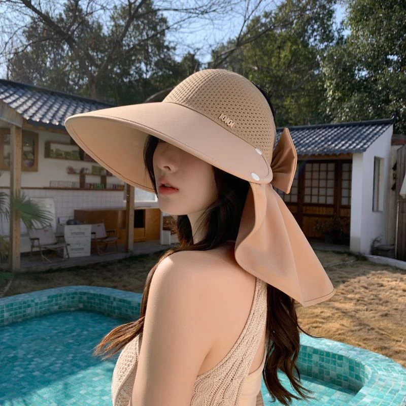 【新疆包邮】夏季新款遮阳帽子女全遮户外可扎马尾骑车防晒帽草帽