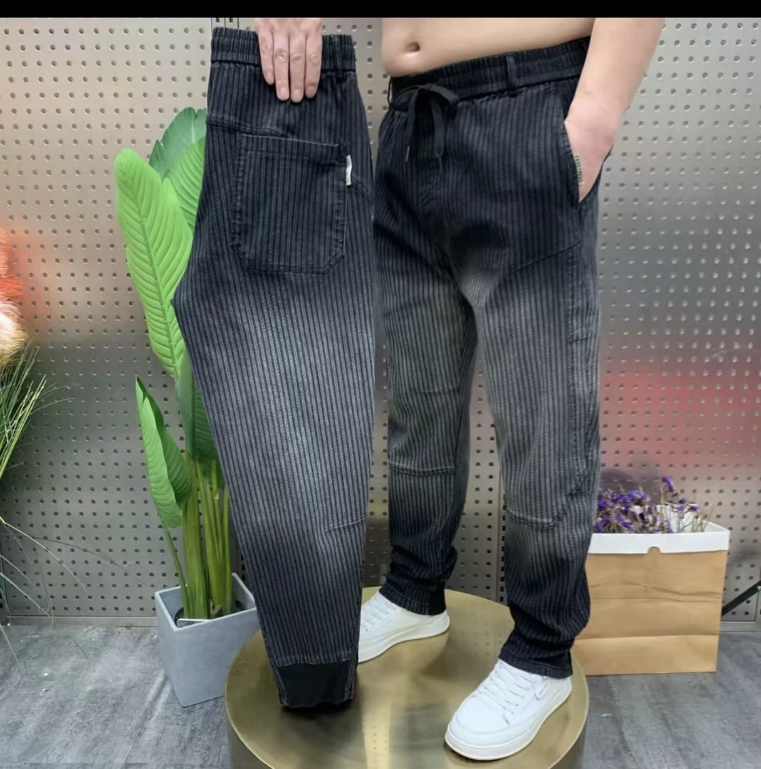 男士春秋潮流时尚渐变色牛仔老爹裤