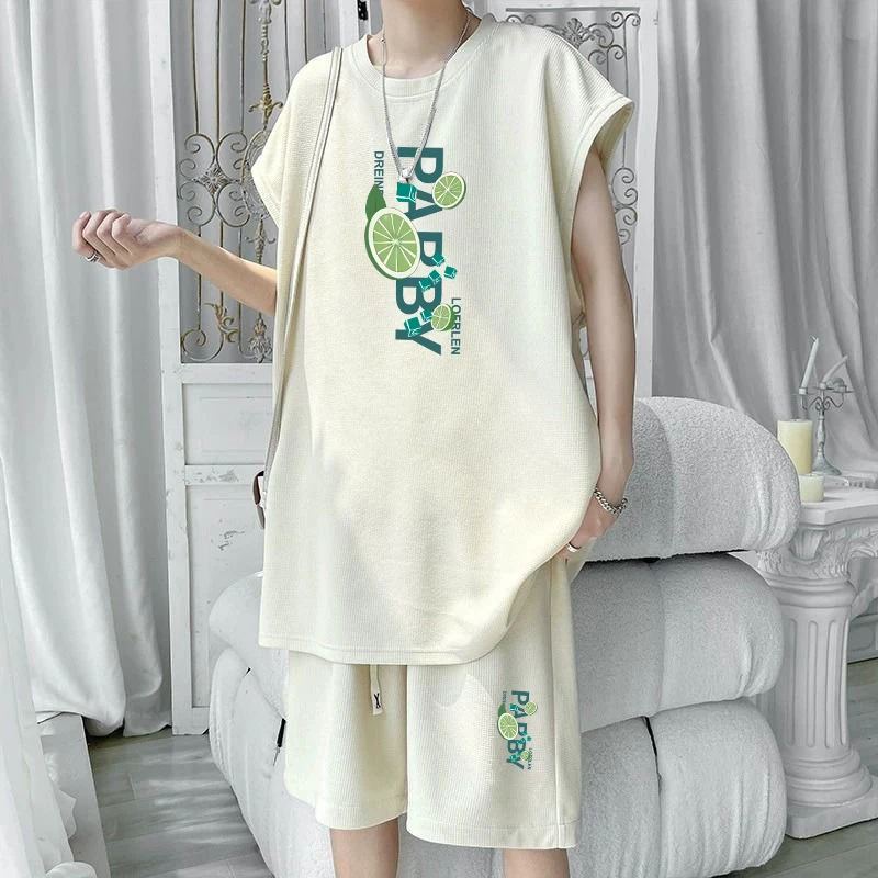 【套装！】男女同款休闲套装男士夏季高级感短袖短裤青少年宽松潮流