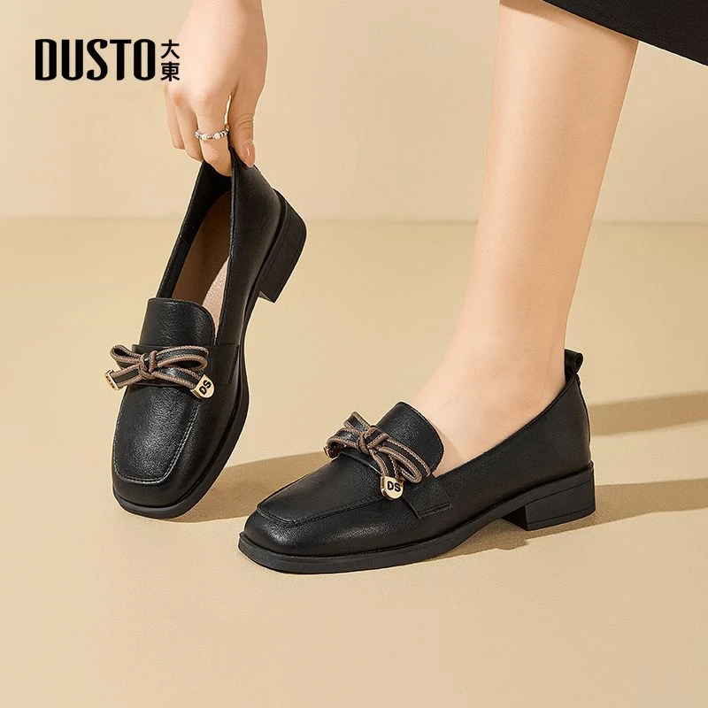 大东方头乐福鞋女2025秋季新款蝴蝶结低跟舒适不累脚通勤女鞋0210