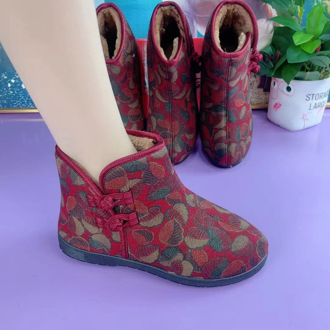 水染皮注压厚款舒适高帮鞋棉靴老年人老北京布鞋