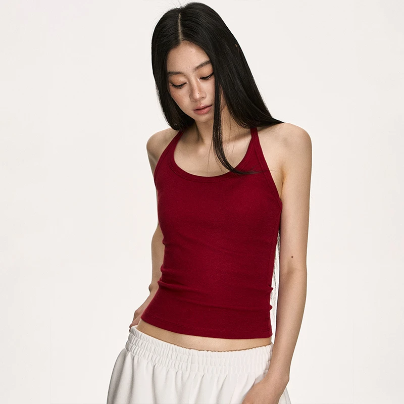 复古工字U领吊带背心女弹力2025夏季新款外穿内搭上衣