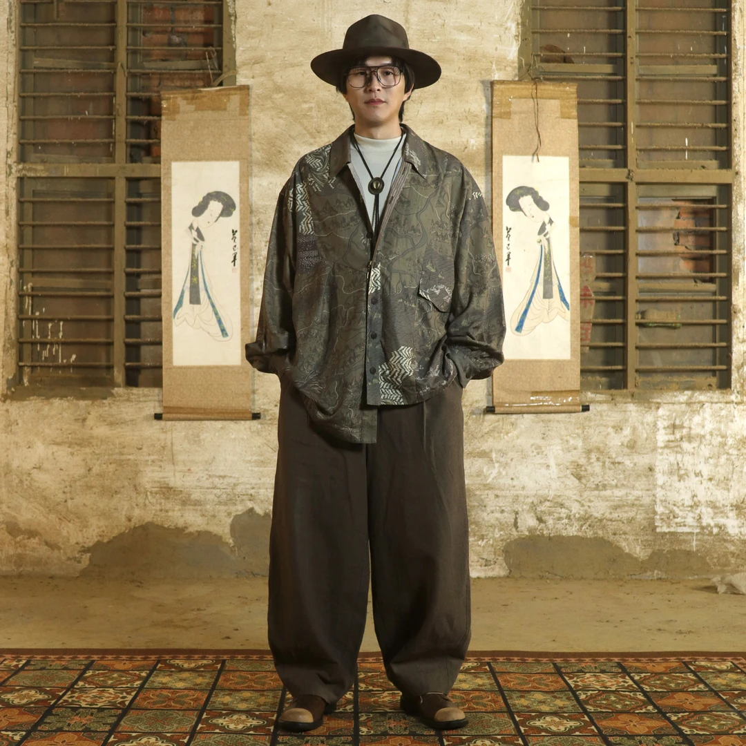 新中式国风元素复古不对称长袖春秋季衬衫中国风潮流日系