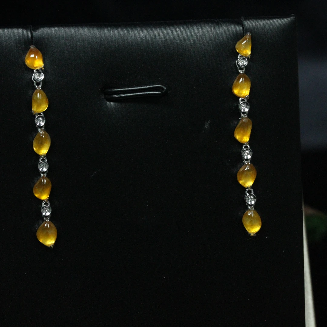 天然缅甸翡翠A货18K金镶冰糖黄随型耳坠/01026015/拍卖