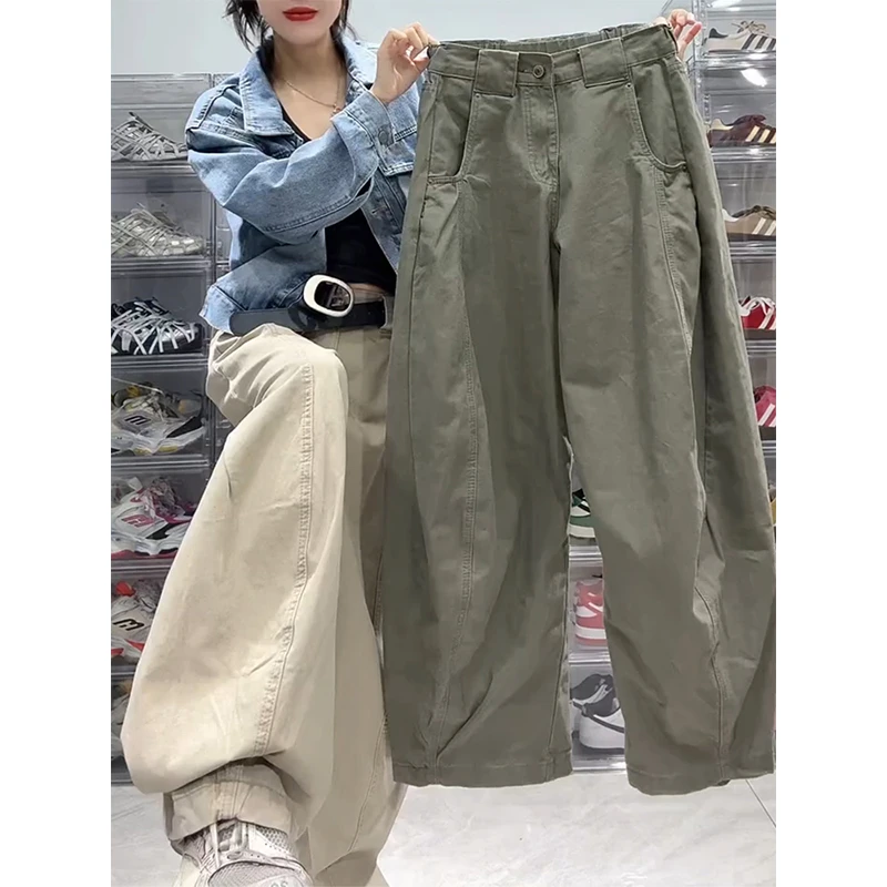 大码弯刀工装裤女夏季新款微胖妹妹高腰宽松显瘦百搭镰刀阔腿裤子