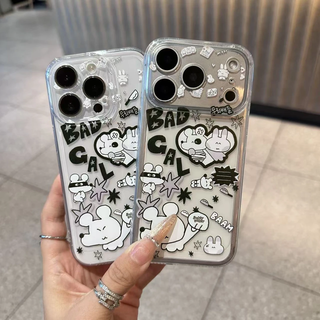 黑白可爱小动物适用苹果17promax手机壳16小米华为14防摔可爱